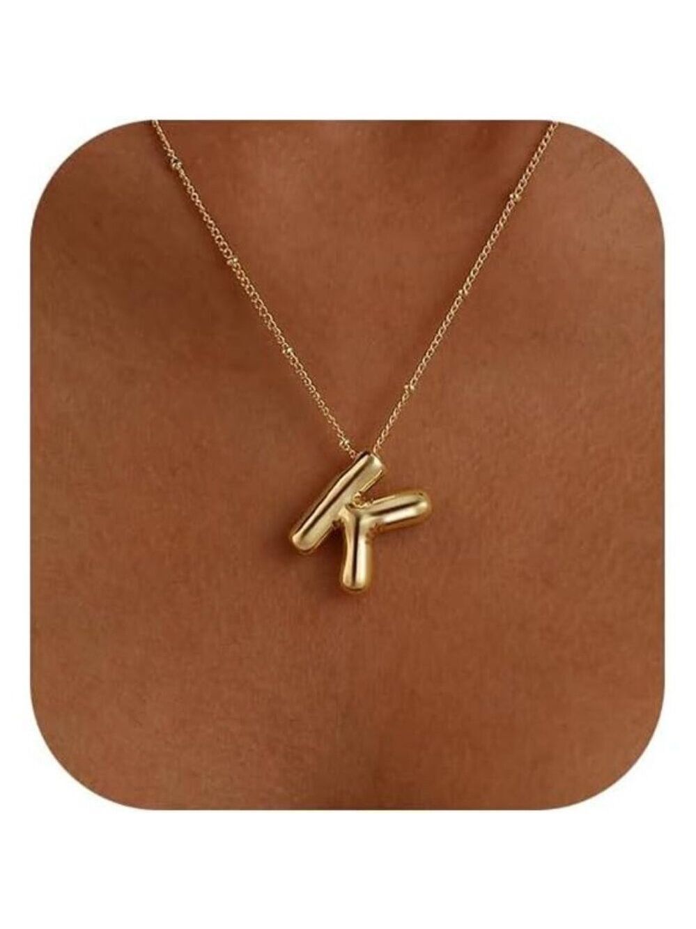 14K Gold Plated Bubble Letter Necklace Initial Pendant Chunky Custom Name Jewelr